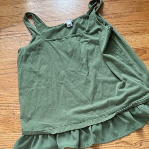 J. Crew Olive Green top with Ruffle Hem